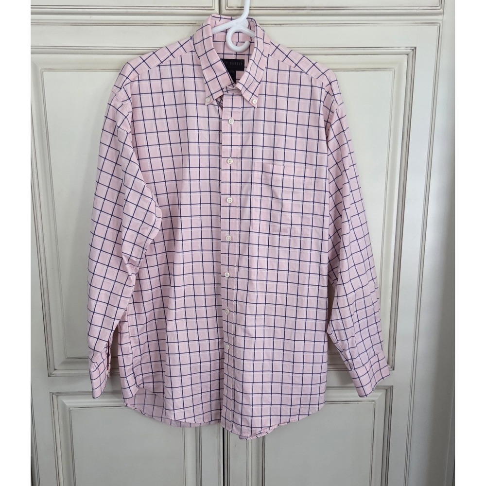 Scott Barber Button Down Shirt Men's Large Pink Plaid Windowpane‎